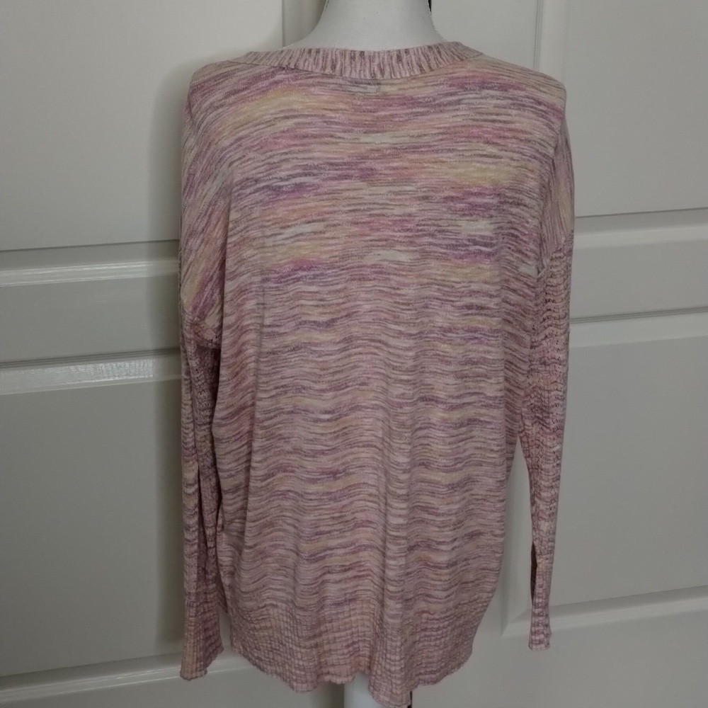 Sundance multicolor pink slub open cardigan sweater w/tiny vented sleeves large - Picture 4 of 10
